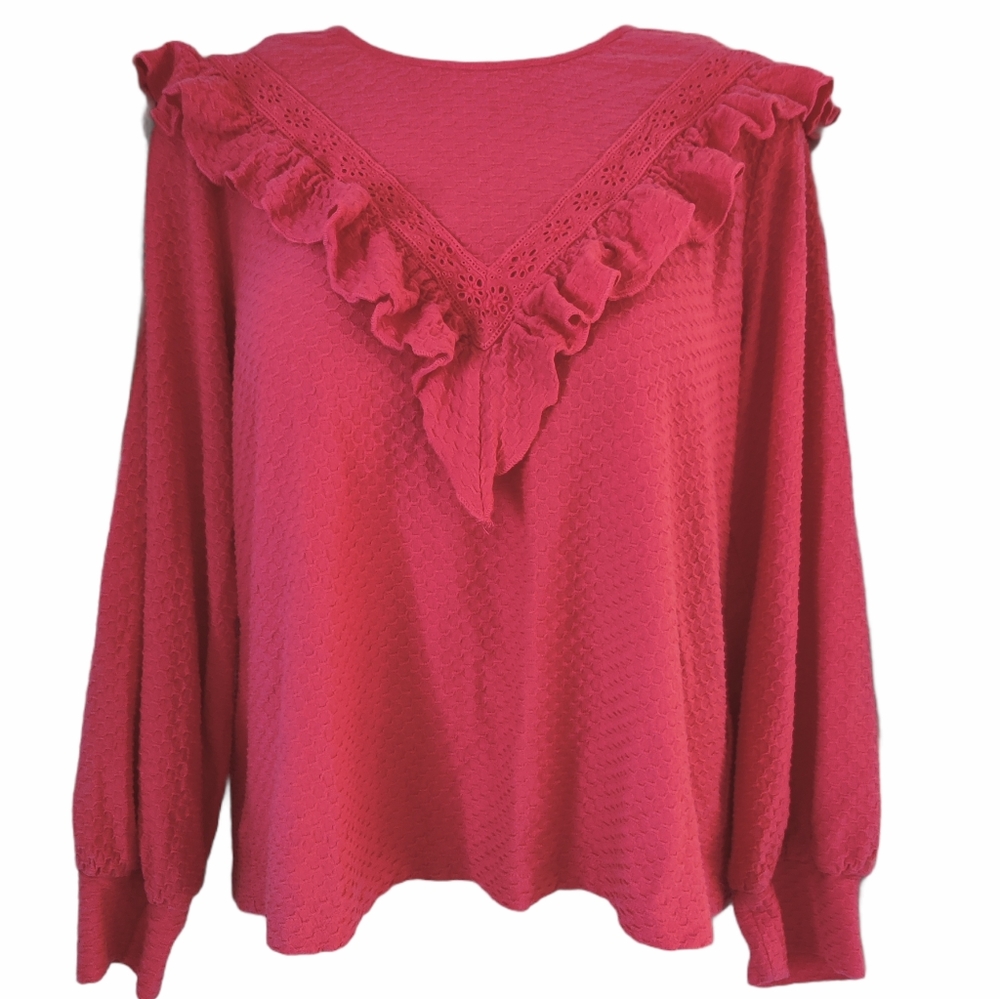 J.Crew Hot Pink Ruffle blouse